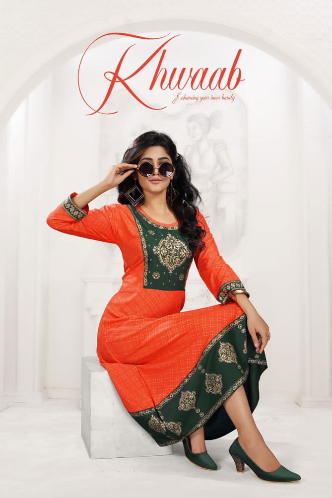 Golden Khwaab 1 Rayon Printed Regular Wear Designer Kurti Collection